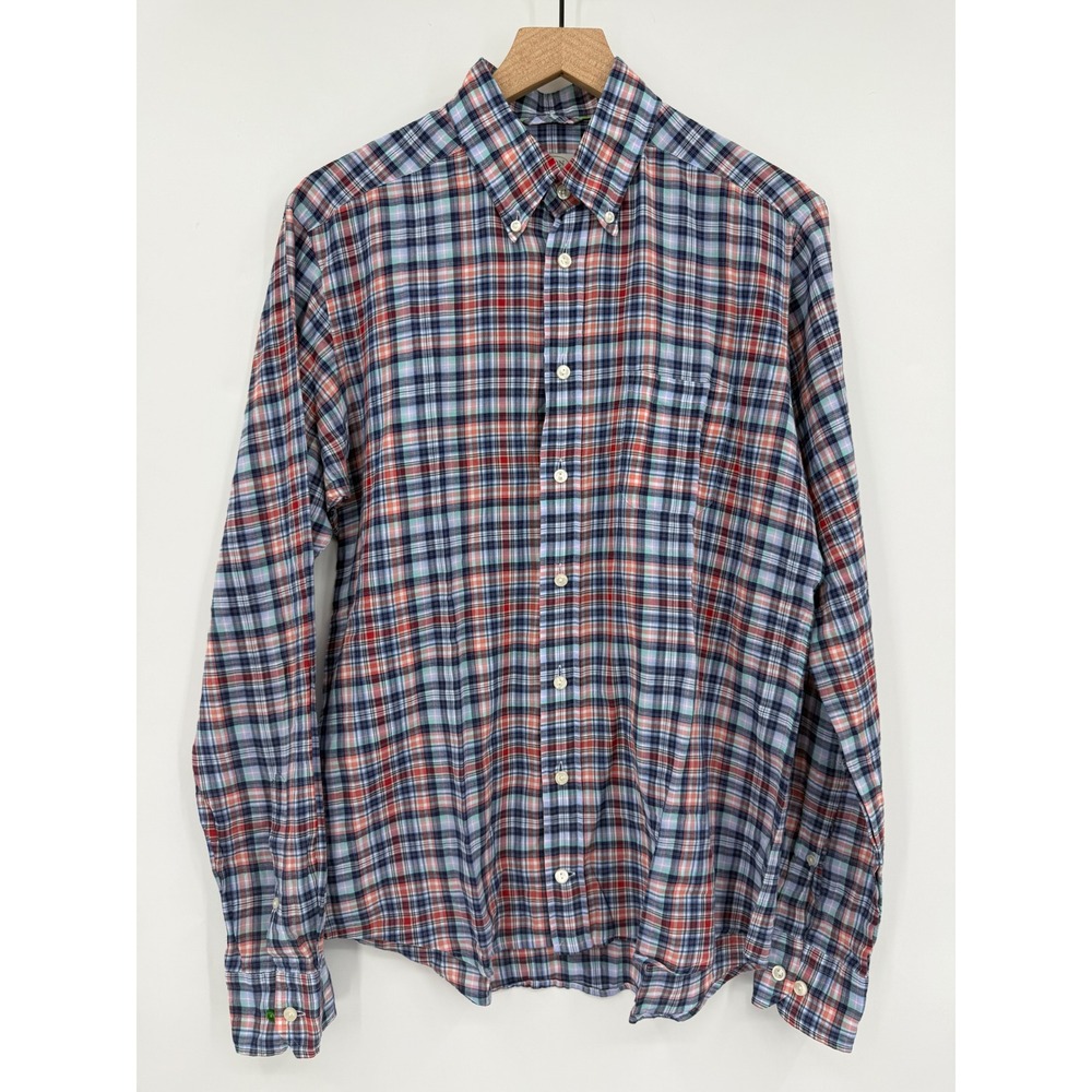 Eton Shirt Mens‎ Large 42 16 1/2 Blue Plaid Slim Fit Button Down Long Sleeve